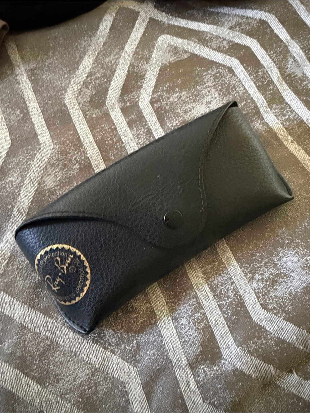 Ray-Ban Black Leather Sunglasses Case with Gold Logo